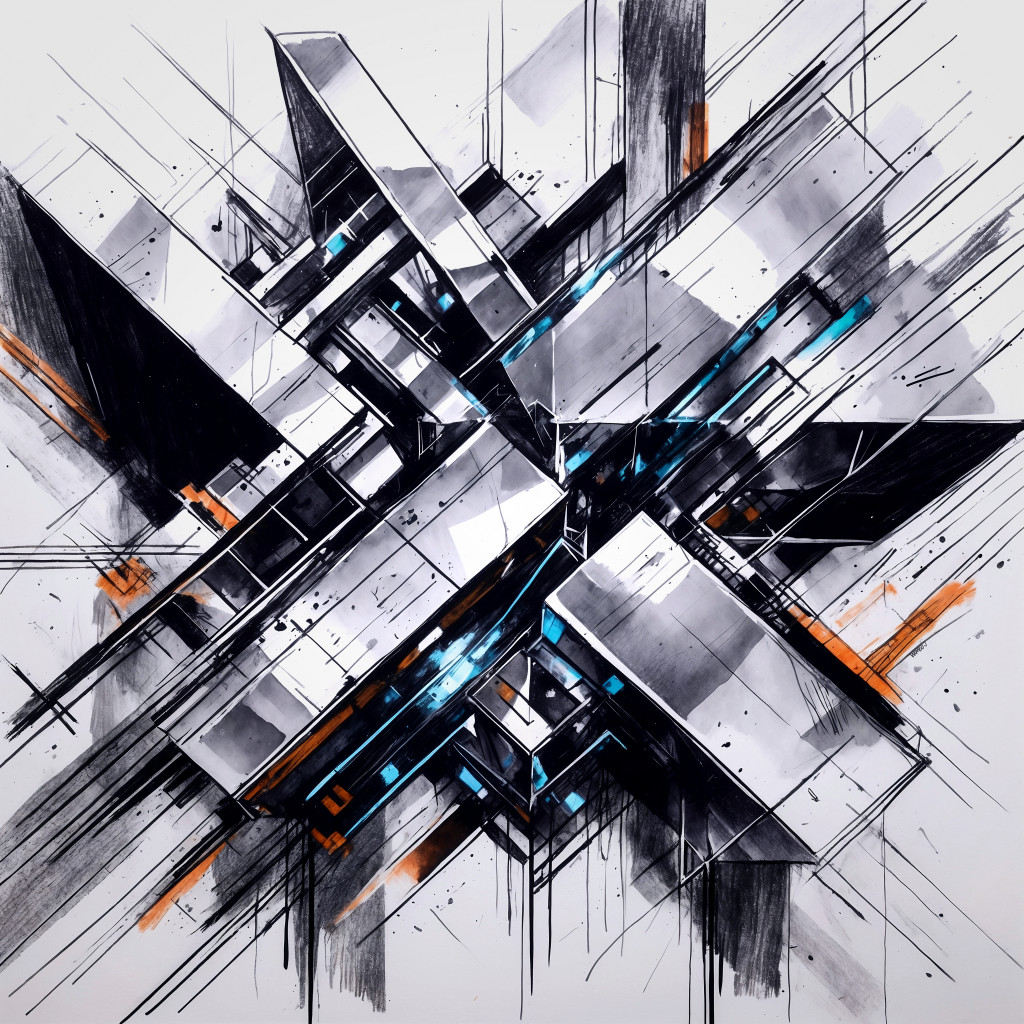 Z.E.R.O visual artifact: sharp axial rupture in black, grey and signal orange lines.